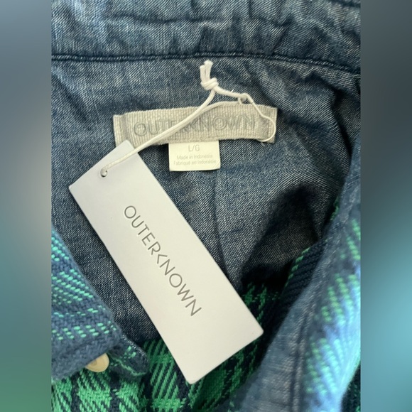 NWT OuterKnown Mens Organic Cotton Buttondown Shirt Size Large Blue and Green - Picture 9 of 13